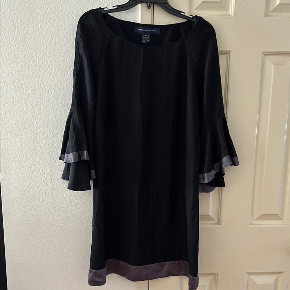French Connection Black Sheath Midi Dress with Bell Sleeves